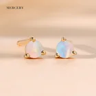 Earrings 14K Real Saudi Gold Jewelry Birthstone Opal Stud Earrings Set Paw Shape Genuine Opal 12 Pair Earrings