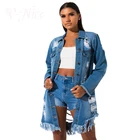 Jacket Ladies New Product Ripped Long Denim Jacket Retro Casual Plus Size Ladies Lapel Jacket