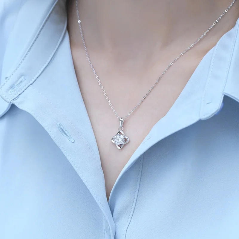 HMOIS crystal necklace silver 925 sterling 1.0ct round moissanite diamond necklace for women