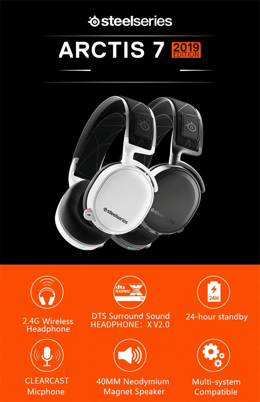 SteelSeries 100% Original Brand New Arctis 7 Gaming Headset High DTSXv2.0 7.1 Wireless Game Headset Headphone Wear Belt Wheat