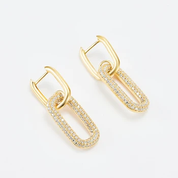 Jewelry Manufacturer Wholesale Gold Filled Micro Pave Double Link Chain Drop Earrings for Men Women