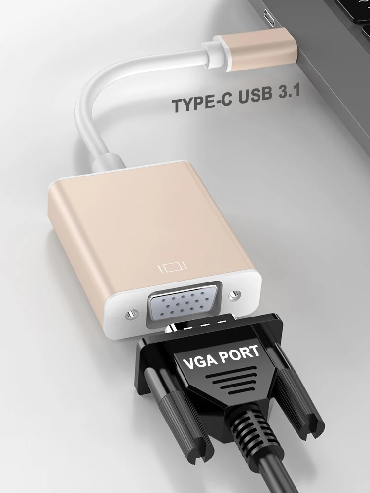 High Definition Support 1080p Usb 3.1 Typec To Vga Adapter Cable For