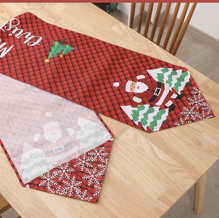 Merry Christmas Santa Claus Red Table Runner For Home Dining Party Festival Xmas Flag Cover Navidad Natal Kitchen Table Decor