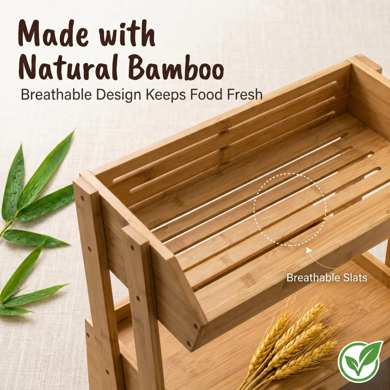 product multifunctional bamboo bread box with fruit basket 2 tier kitchen countertop organizer large capacity spice rack storage shelf-9