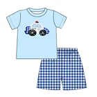 Wear Kids Wholesale Summer Children Wear Customized Police Car Applique Baby Boy Clothes Boutique Kids Clothing Set