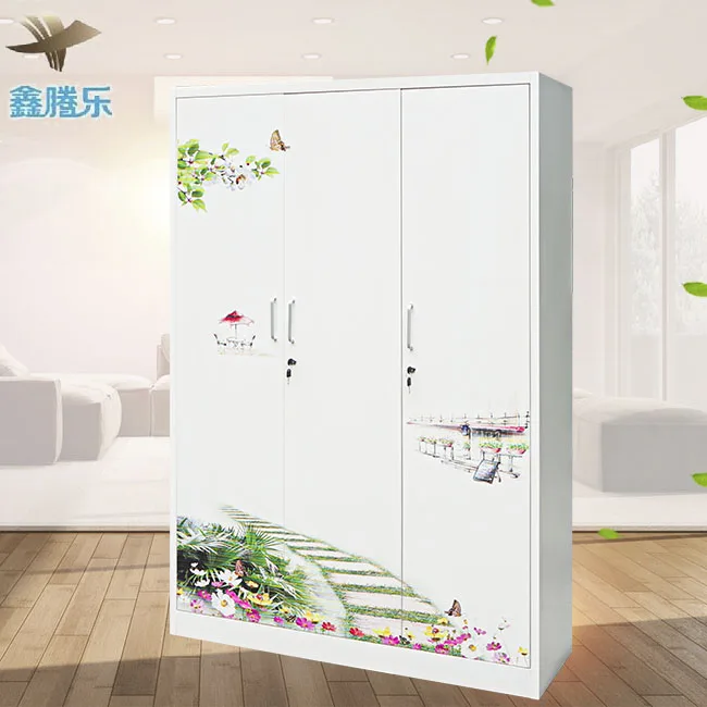 Wholesale 3-Door Steel Iron Almirah Design Wardrobe Different Colour Metal Safe Locker Cabinet for Bedroom Furniture