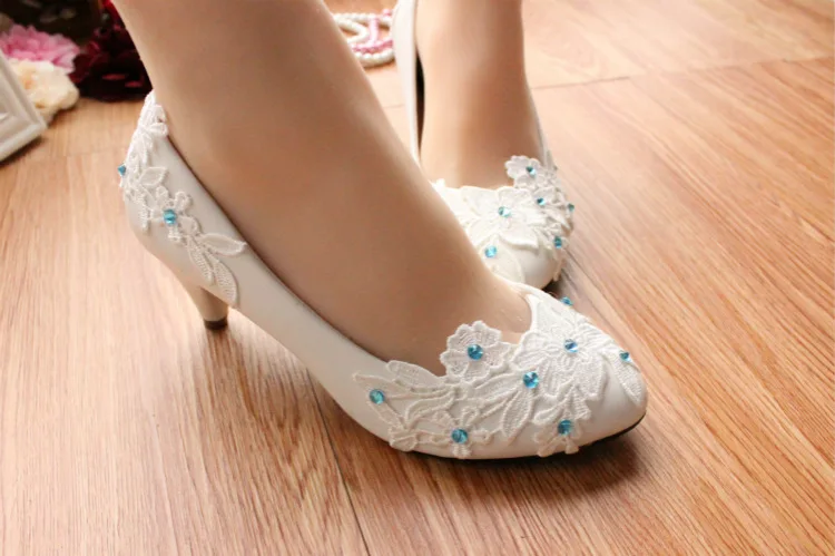 35-41 White Large Wedding Shoes Medium Heel Women's Shoes Daily Wear High Heels