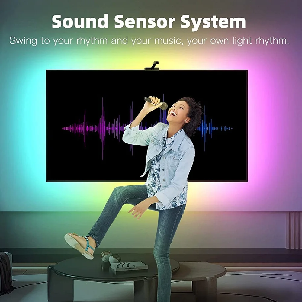 电视背光梦想彩色USB供电的发光二极管条形灯,带应用控制摄像头,用于游戏装饰