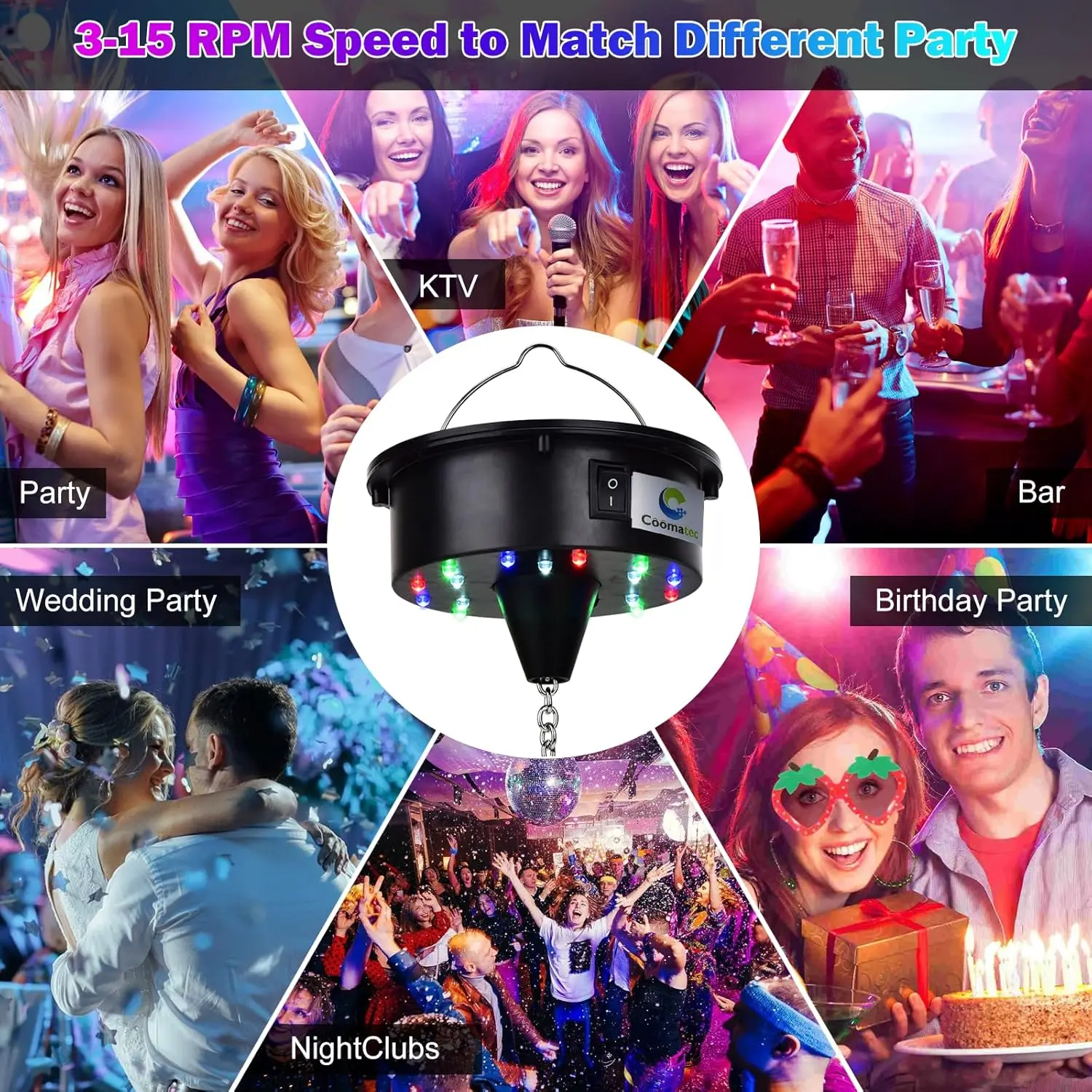 Tsinye Disco Ball with Motor Light Hanging Mirror Ball Batteries Powered Rotating Motor for Disco Party Decoration