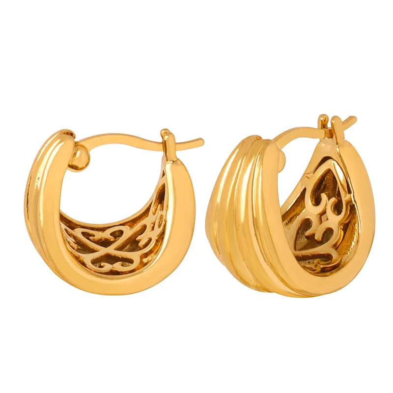 Stainless Steel Pvd K Gold Plated Chunky Hoop Earrings U Shaped