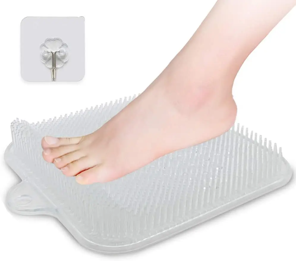 PVC Rect Shower Foot Scrubber Cleaner with Non-Slip Suction Cups Exfoliates Feet No Bending Bathtub Foot Care Brush Massager Mat
