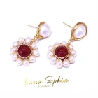 Jewellery Hot Selling Baroque Natural Pearl Red Agate Wire Stud Earrings Gold-plated Jewellery Earrings