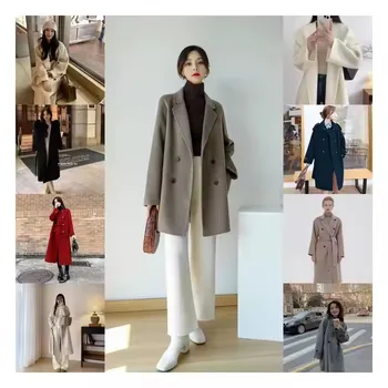 2024 Fashion Women's coat Mid-length Korean Version Wool Lapel Thin Winter Coat Solid Color Slim Ladies Woolen Coats For Women