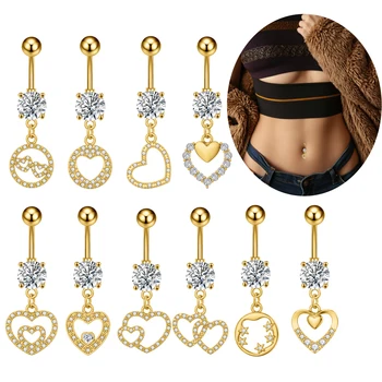 Romantic Valentine's Day Gift Popular Gold Heart Belly Ring Trendy Y2K Stainless Steel Navel Piercing Jewelry for Women Girls