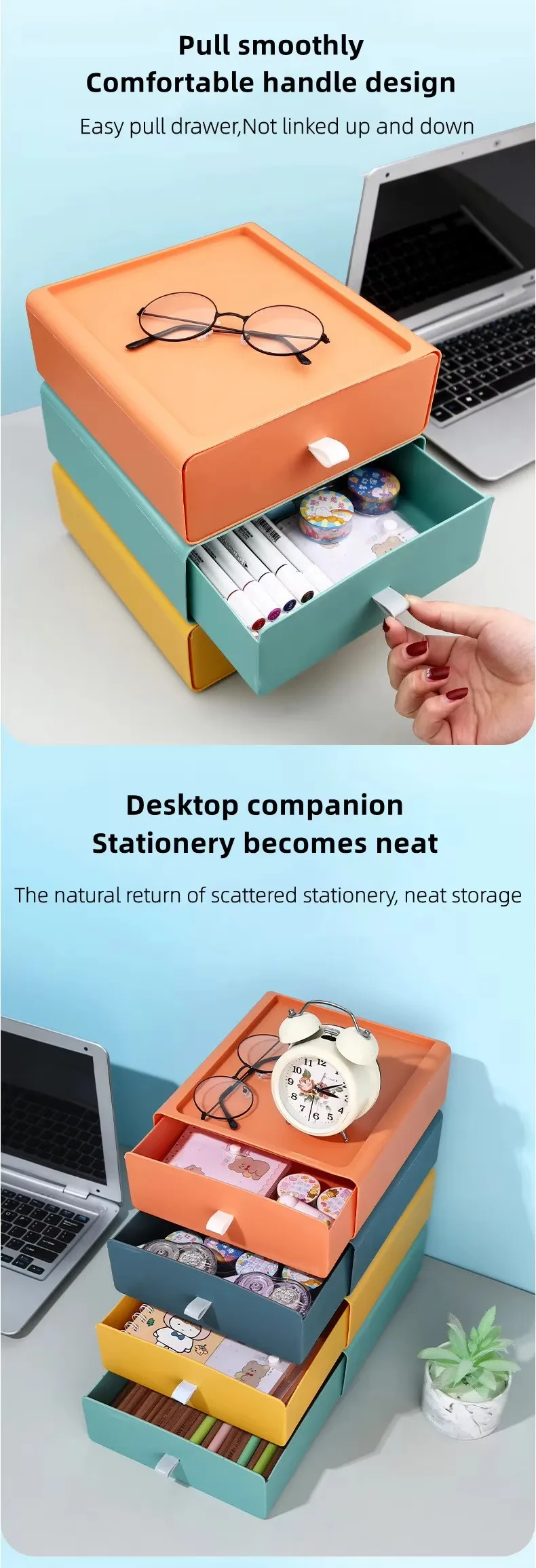 Best-Selling Stackable Storage Container Rectangle Shape Contrast Color Desktop Finisher and Drawer Type Organization details