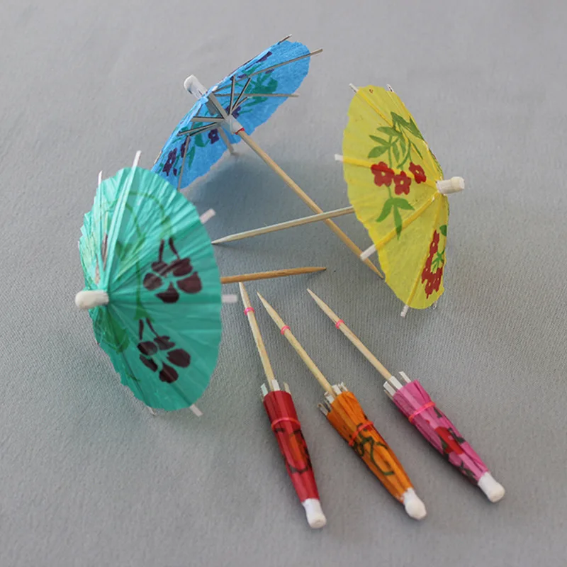 DD1608  Summer Mini Cupcake Toppers Umbrella 500pcs Toothpicks Wedding Party Decor Sticks Parasol Cocktail Drink Paper Umbrellas