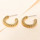 Copper Earring Earrings 18k Chain Braided Gold Plated Copper Tube Hoop Earring For Women