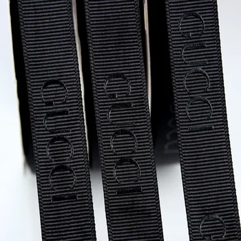 Custom Printed 2.5cm 3D black Grosgrain Ribbon With white Logo Ribbon Wholesale Decoration fashion ribbon