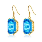 Earrings Rectangular Cut Nano Fern Blue Emerald Crystal Zirconia Gemstone Large Gem Earrings