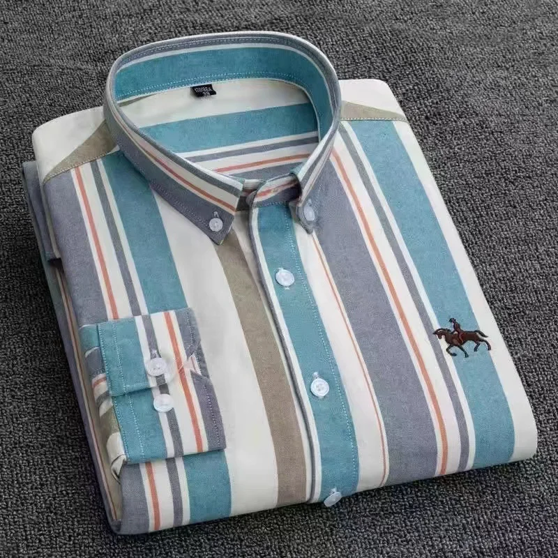 OEM ODM Custom fashion oxford striped shirt Long Sleeve Slim Jacket Business Casual Flannel Shirt for Men