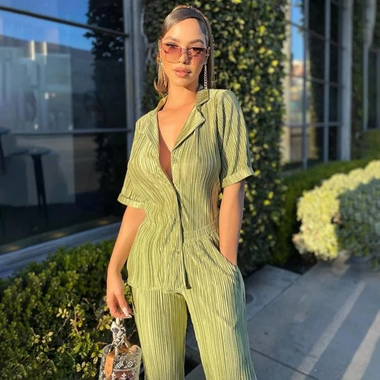 High Waist Wide Leg Pants Suit 