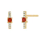 Diamond Gemnel Wholesale 925 Silver 18K Gold Ruby Diamond Paving Princess Bar Mini Stud Earrings
