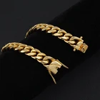 Gold Bracelet Gold Popular Hip Hop Jewelry Gold Plating Stainless Steel Miami Cuban Link Chains Bracelet