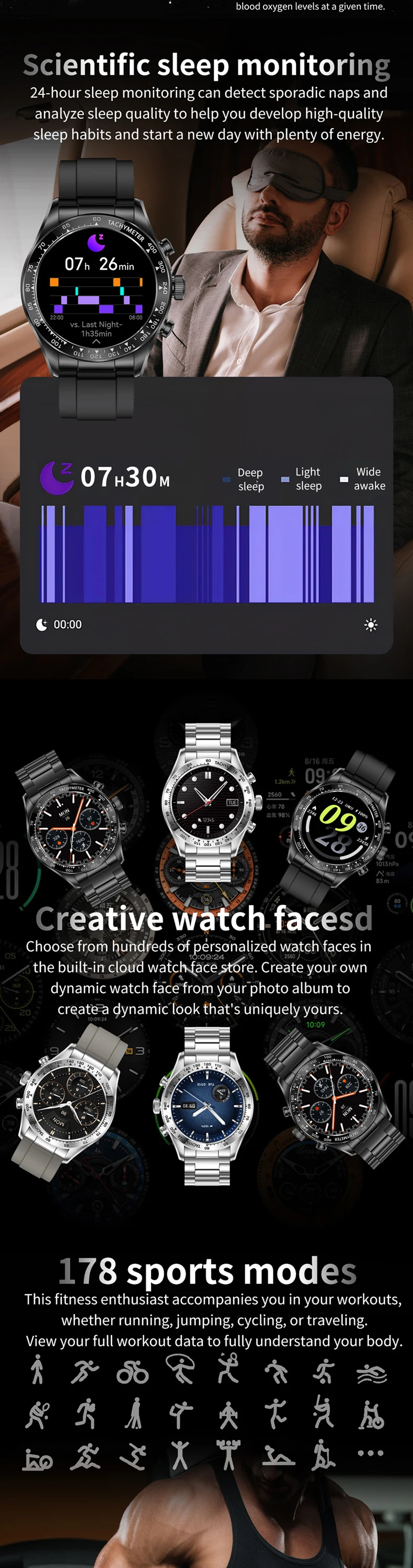 product km95 smart watch premium for men with heart rate blood oxygen monitor smartwatch stainless steel double straps 2025 new arrival-3