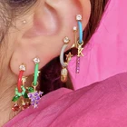 Pink Earring Earrings Gemnel Lovely New Design Silver Jewelry Pink White Green Hoop Rainbow Enamel Earring For Women
