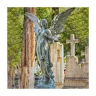 Angel Statue Stone Statue Modern Grave Hand-carved Large White Marble Stone Cemetery Angel Wings Statue For Sale