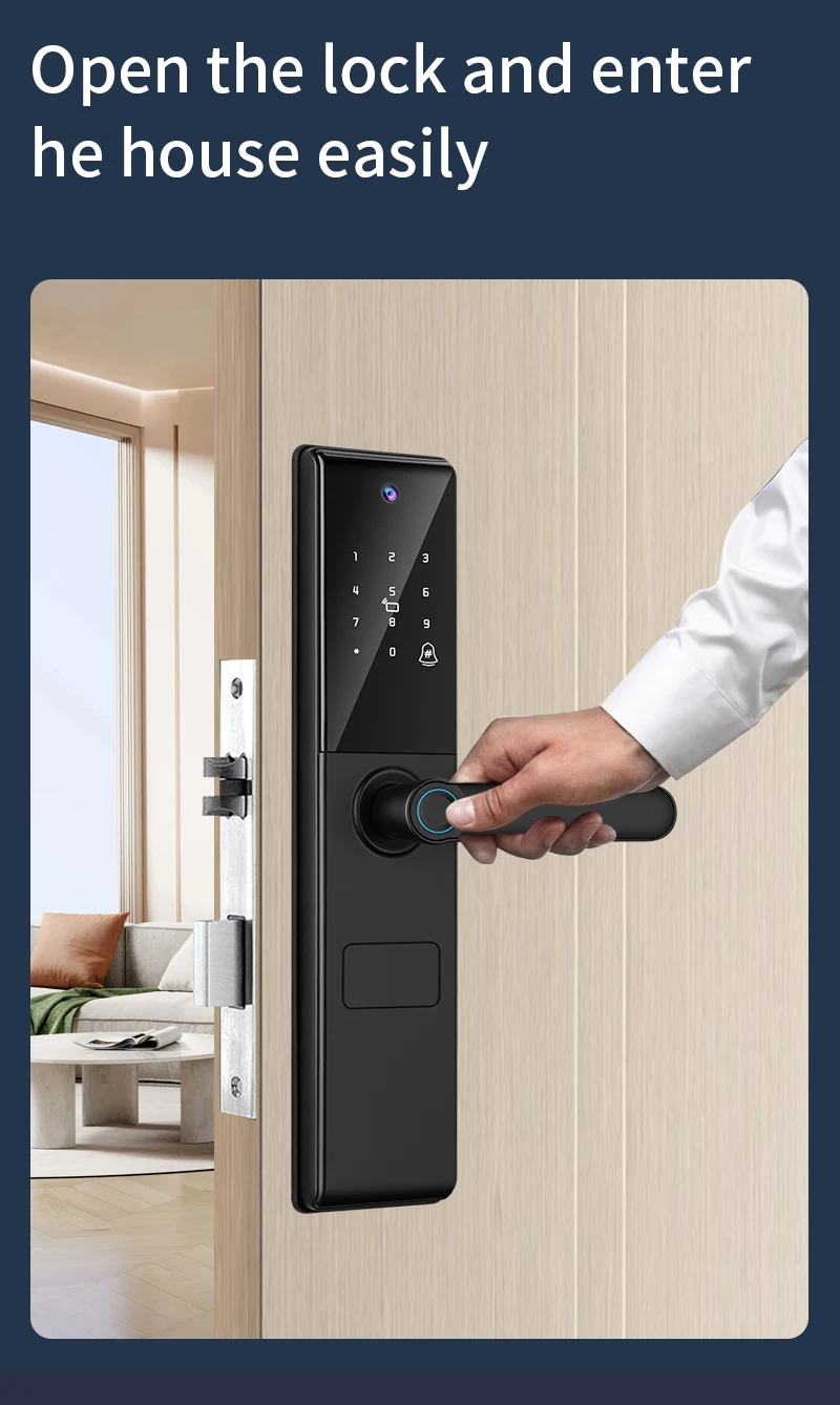 Qleung S829max Tuya Wifi APP Telekomparat Odciski palców Hasło Karta Klucz Smart Door Lock dla domu Hotel Biuro 6