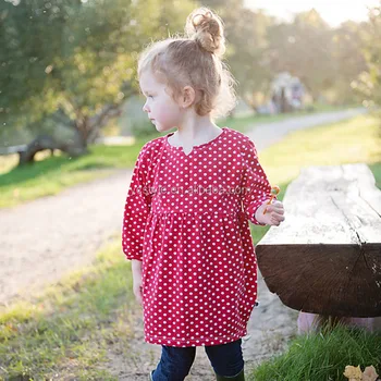 2019 Clothes for Kids Red Polka Dot Cotton Dress Long sleeves Boutique Design for Spring and Autumn