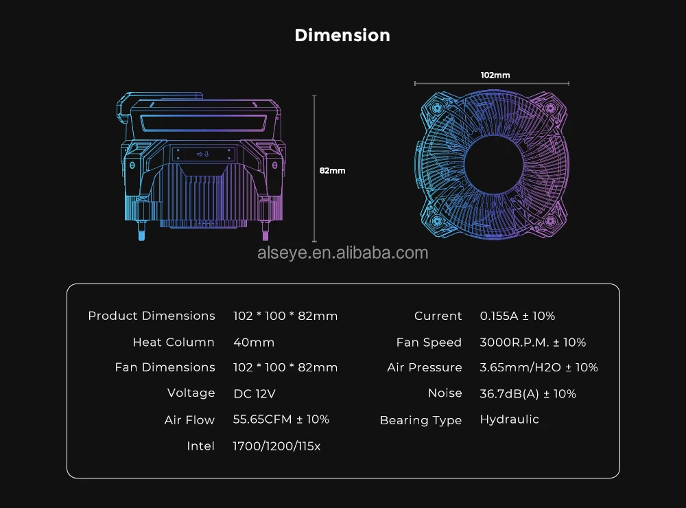 Profile Cpu Air Cooler, ALSEYE, W90, ITX - detail 18