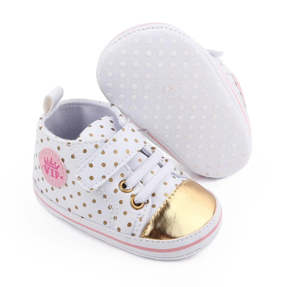 Color Matching High Top Round Polka-dot Soft Sole Non-slip Baby PU Casual Toddler Shoes factory