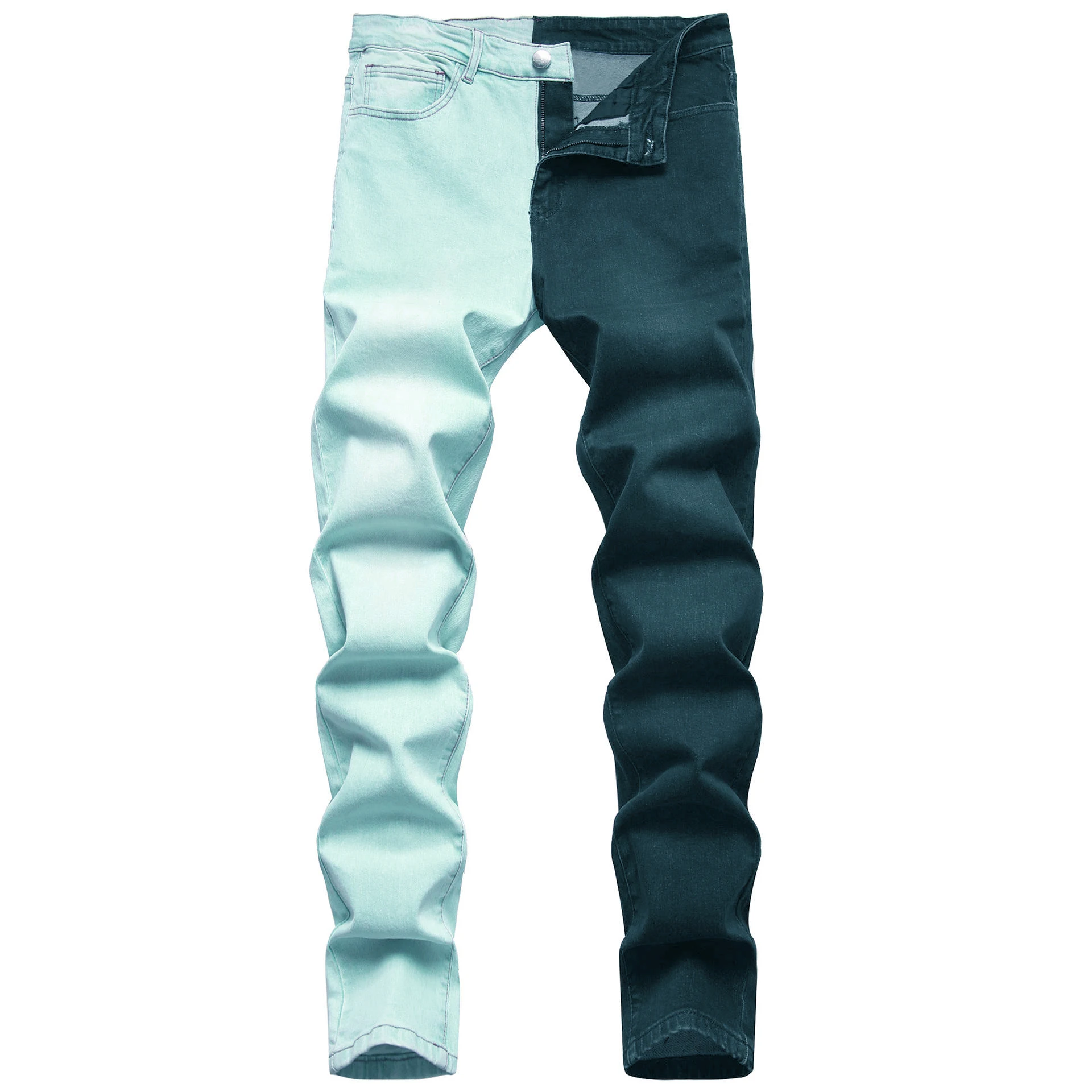 Custom Men's Straight Jeans Pant Plus Size Casual Style Denim with Boys' Color Stitching Zipper Washed Technics factory