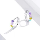 Women Hoop Earrings Colorful Heart Rainbow Tiny Hoop Design Enamel 925 Sterling Silver Earrings For Girls