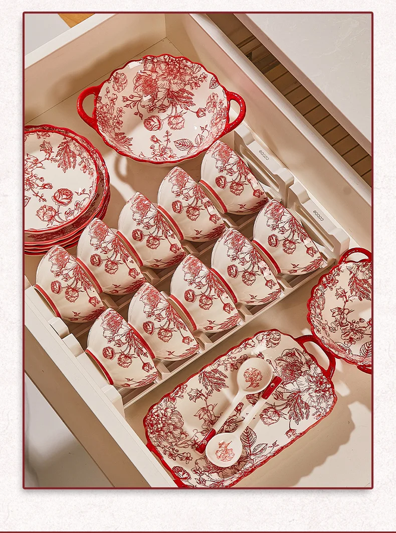 product wholesale fashion home use porcelain rose dinner plate bowl dish set ceramic bowl dish for gift new home tableware811-4