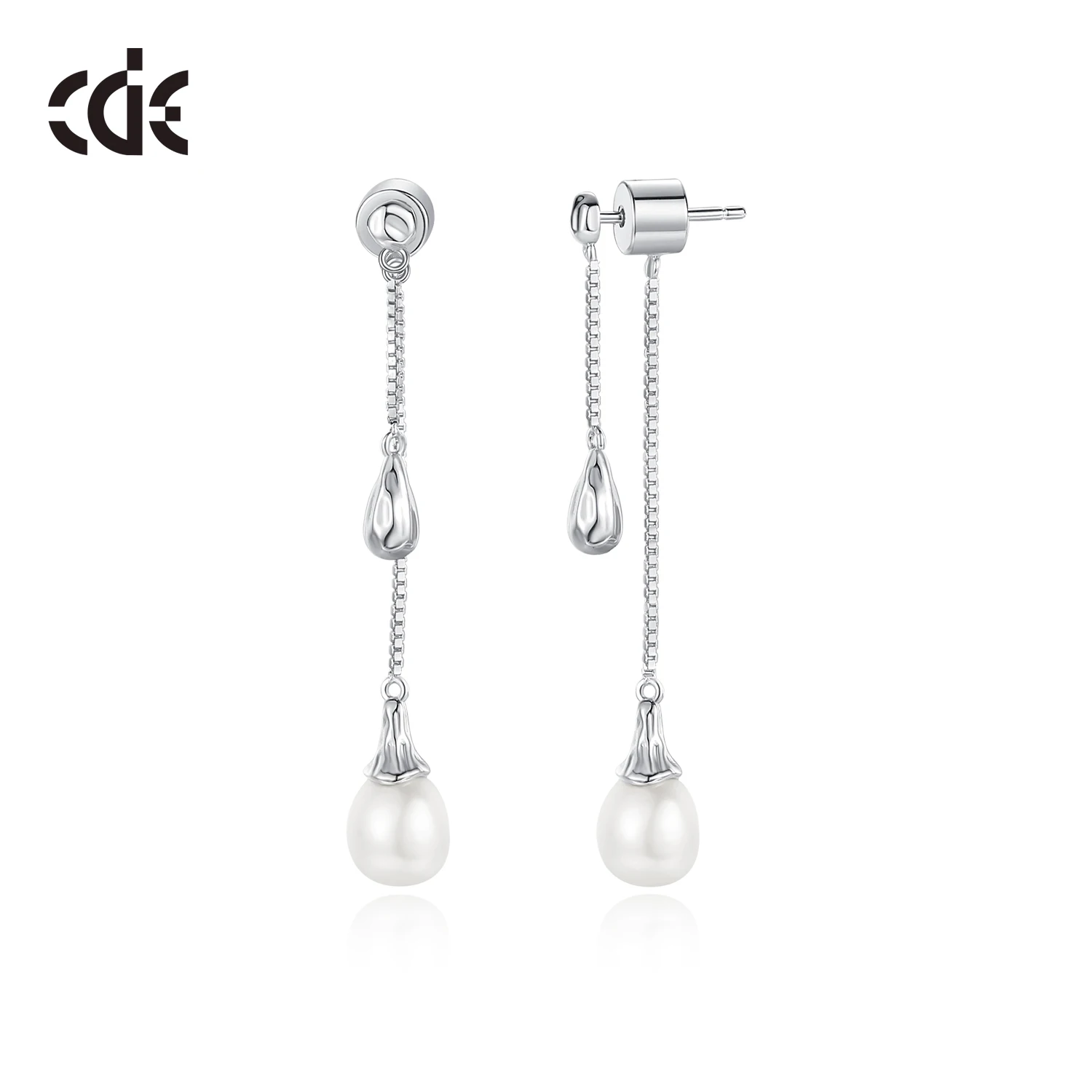 CDE YE1887 Fine Minimalist Jewelry 925 Sterling Silver Gold&Rhodium Plated Chain Fresh Water Pearl Dangle Women Earrings