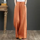 Cotton Linen High Waist Wide Leg Pants Women's Plus Size Casual Pants Straight Trousers
