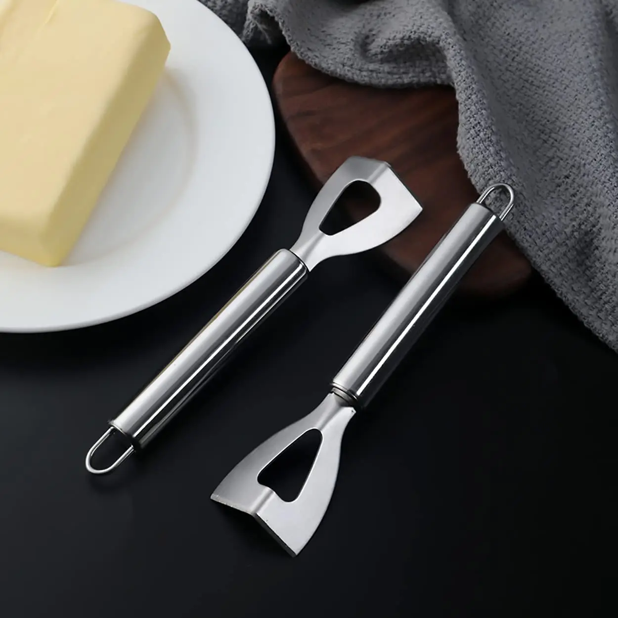 Stainless Steel Butter Knife Easy Use Non-Stick Butter Cutter Cheese Slicer with Hanging Hook