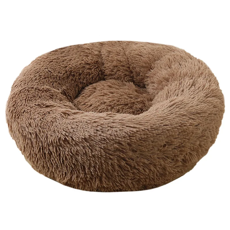 product luxury plush pet round bed soft faux fur donut bed for dogs and cats solid pattern-58