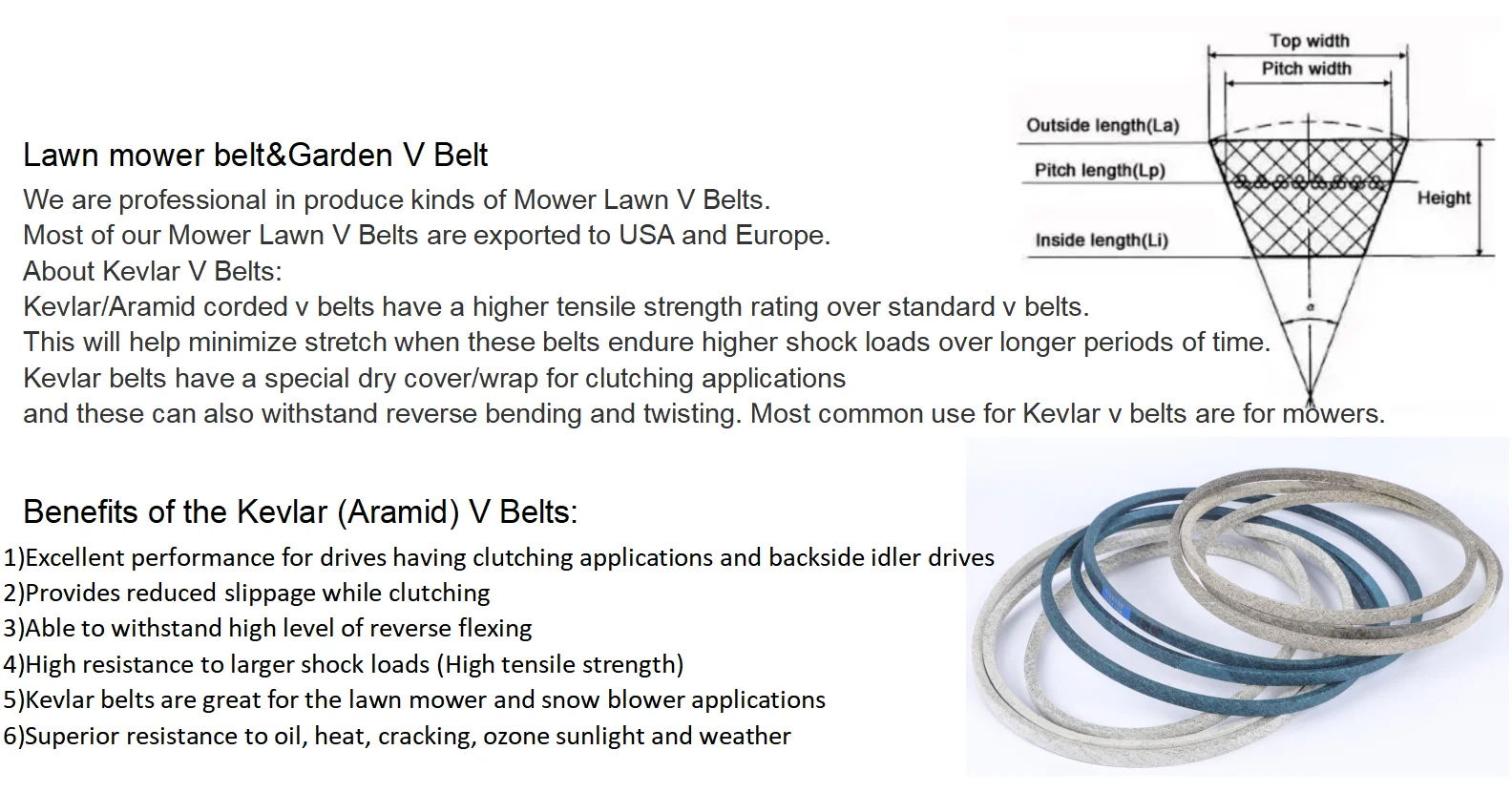 Rubber Wrapped V Belt for Lawn Mower Essential Transmission Belts details