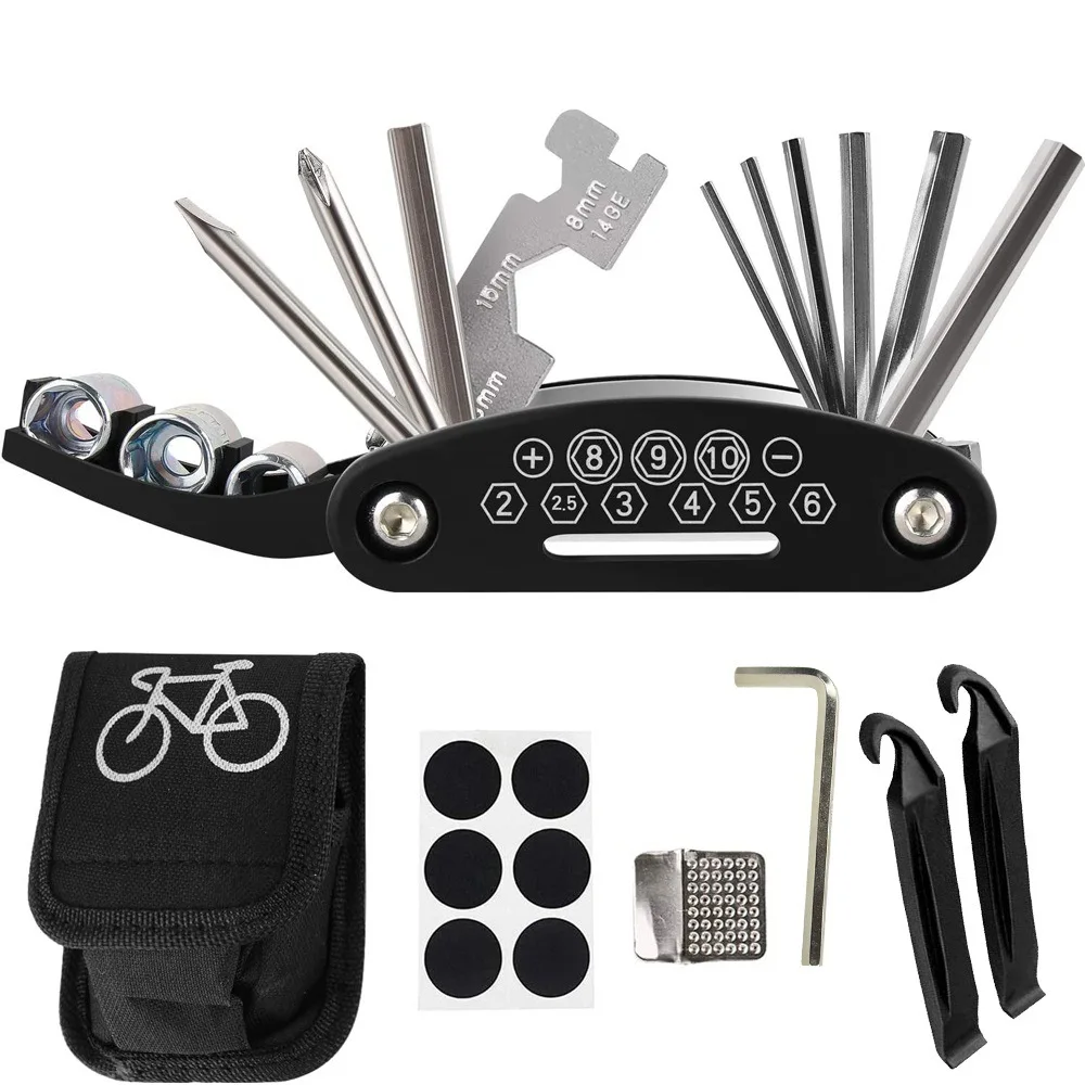 Bike Repair Tool Kits 16 in 1 Multifunction Bicycle Mechanic Fix Tools Set Bag 