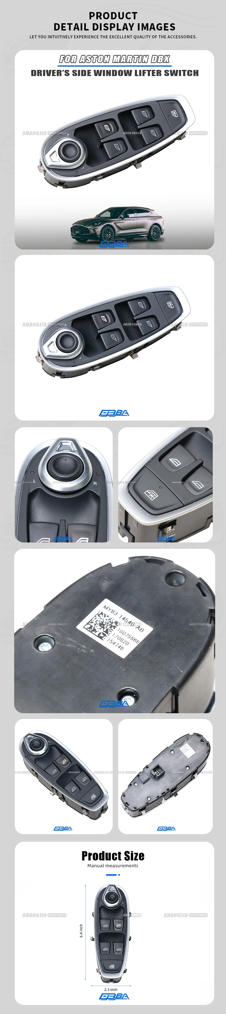 For Aston Martin DBX V8 707 Driver's Window Power Switch OEM MY8314540AB Driver's Window Switch Disassembled Used Car Parts details