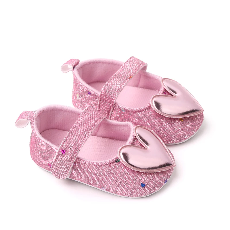 Spring and Autumn Shiny Solid Color Big Heart Soft Soled Baby Girls Soft Soled Toddler Shoes manufacture