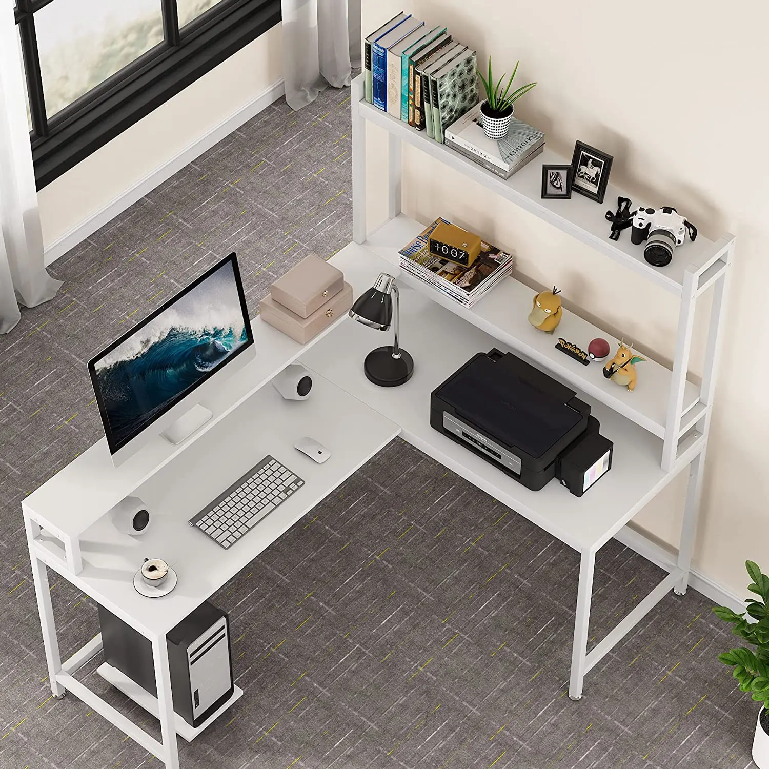 Corner Computer Desk With Shelf L-sharp Table With Hutch And Monitor Stand Home Office Secretaire - Buy L Shape Desk,Book Shelves,Book Shelf Rack Product on Alibaba.com