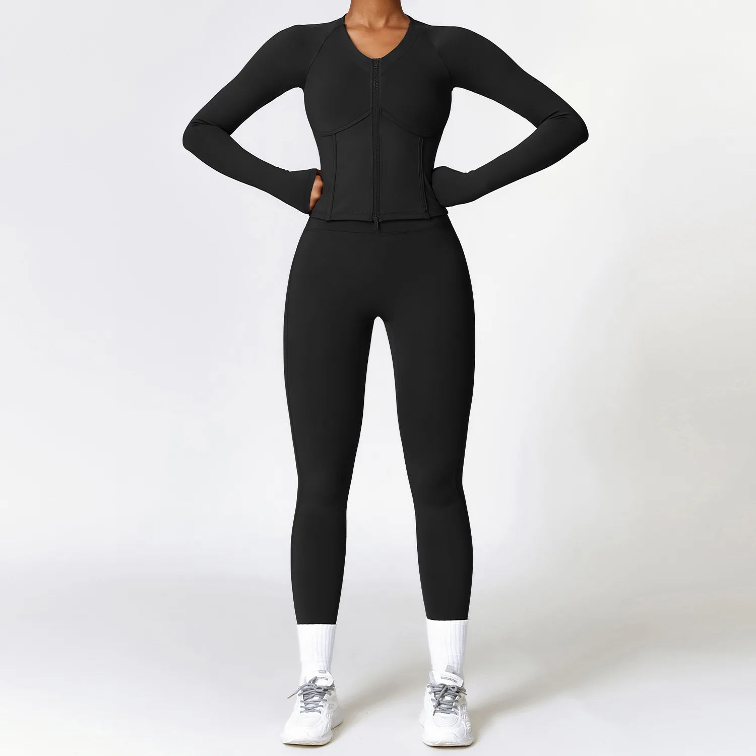 New Plush Gym Sportswear Women Sexy Sports Bras Active Sports High Waist Yoga Wear Jacket Long Sleeve Activewear Set