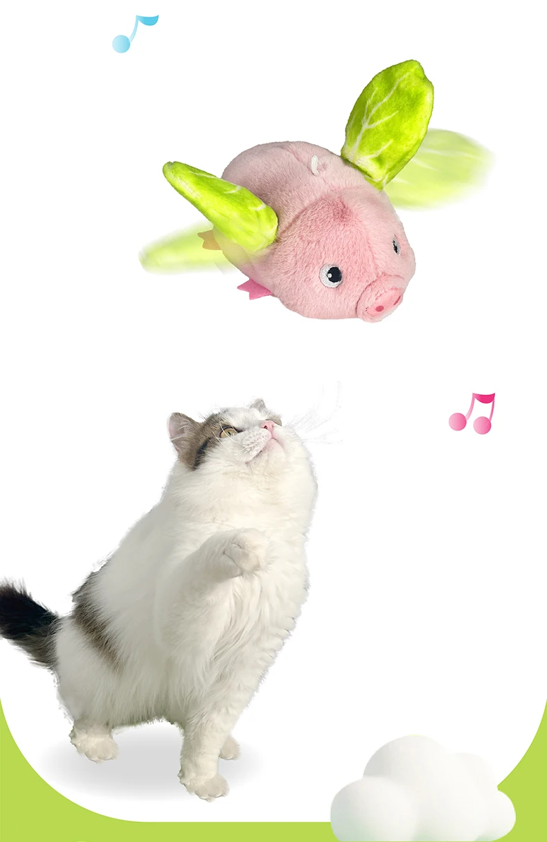 New Hot Selling Pig-shaped Plush Electric Toy with Flapping wings and Making Sounds USB Charging Cat Toy Pet Products details