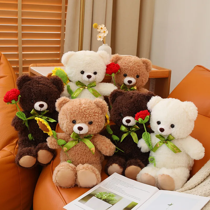 Factory creative wholesale hot selling toys animal  bear plush toys with rose flower bear plush doll gift