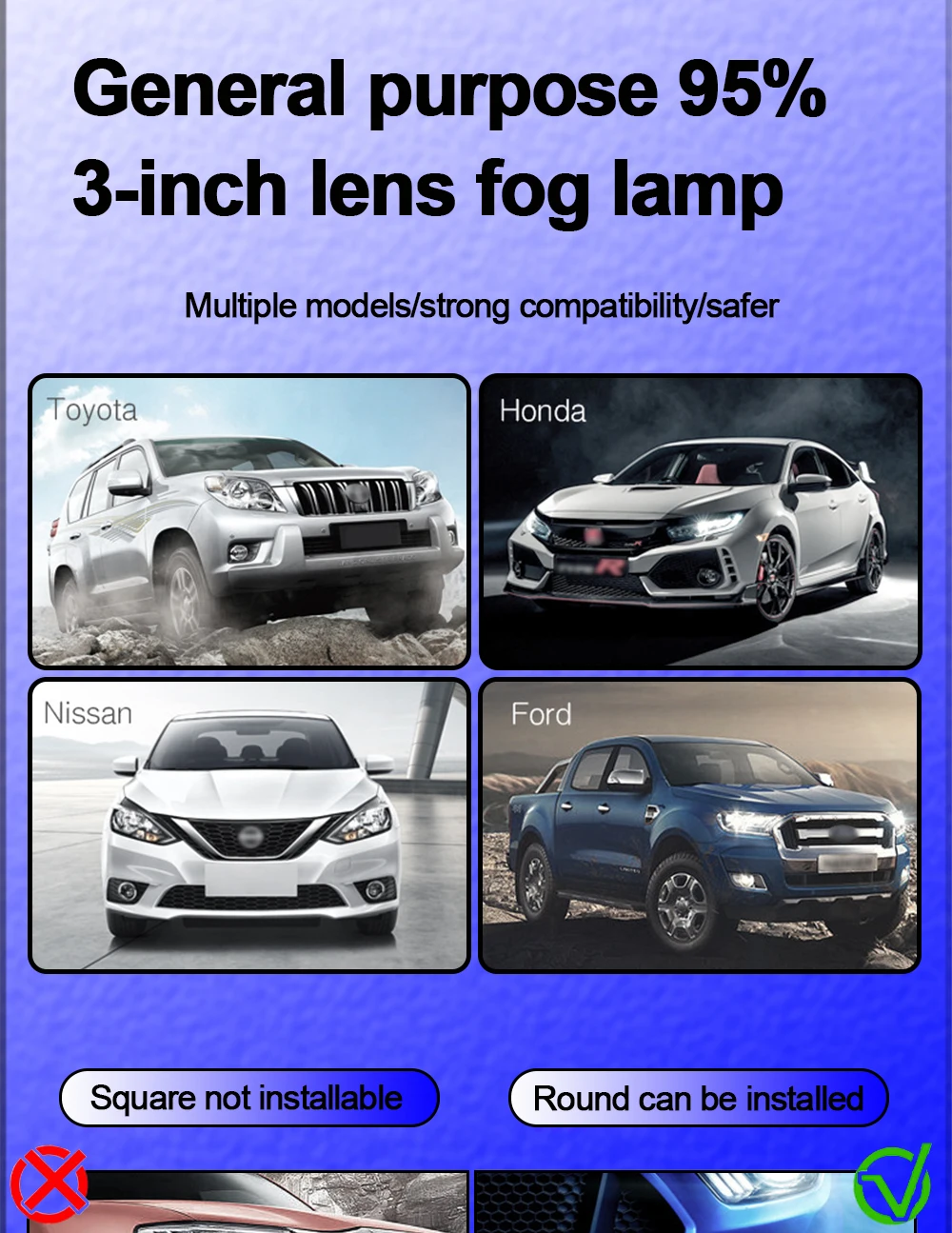 TECH-KING car accessories 3.0inch projector led fog lights for universal cars 12V 6000K 100W High brightness lens fog lamp